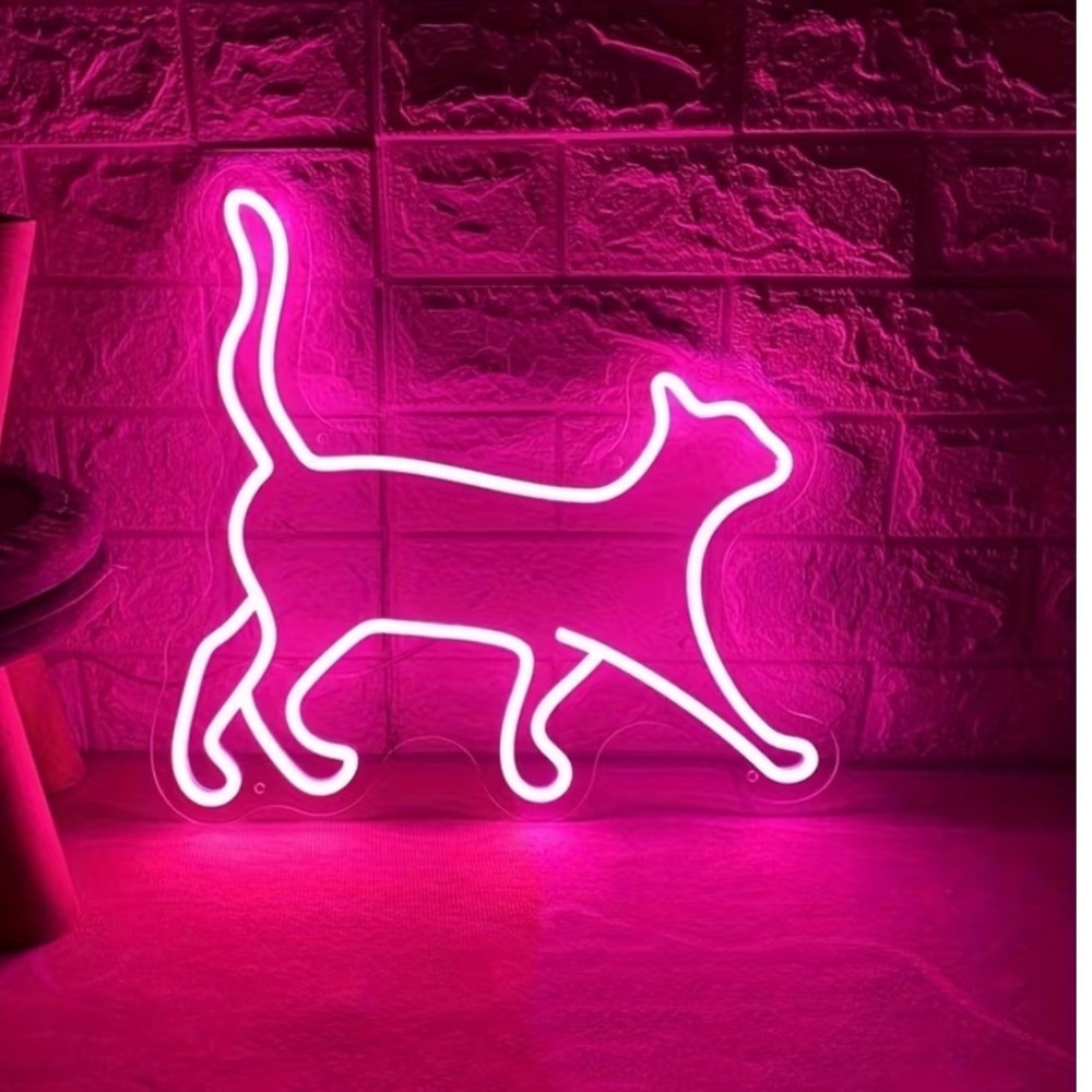 Neon Light Pink Cat Sign New USB powered